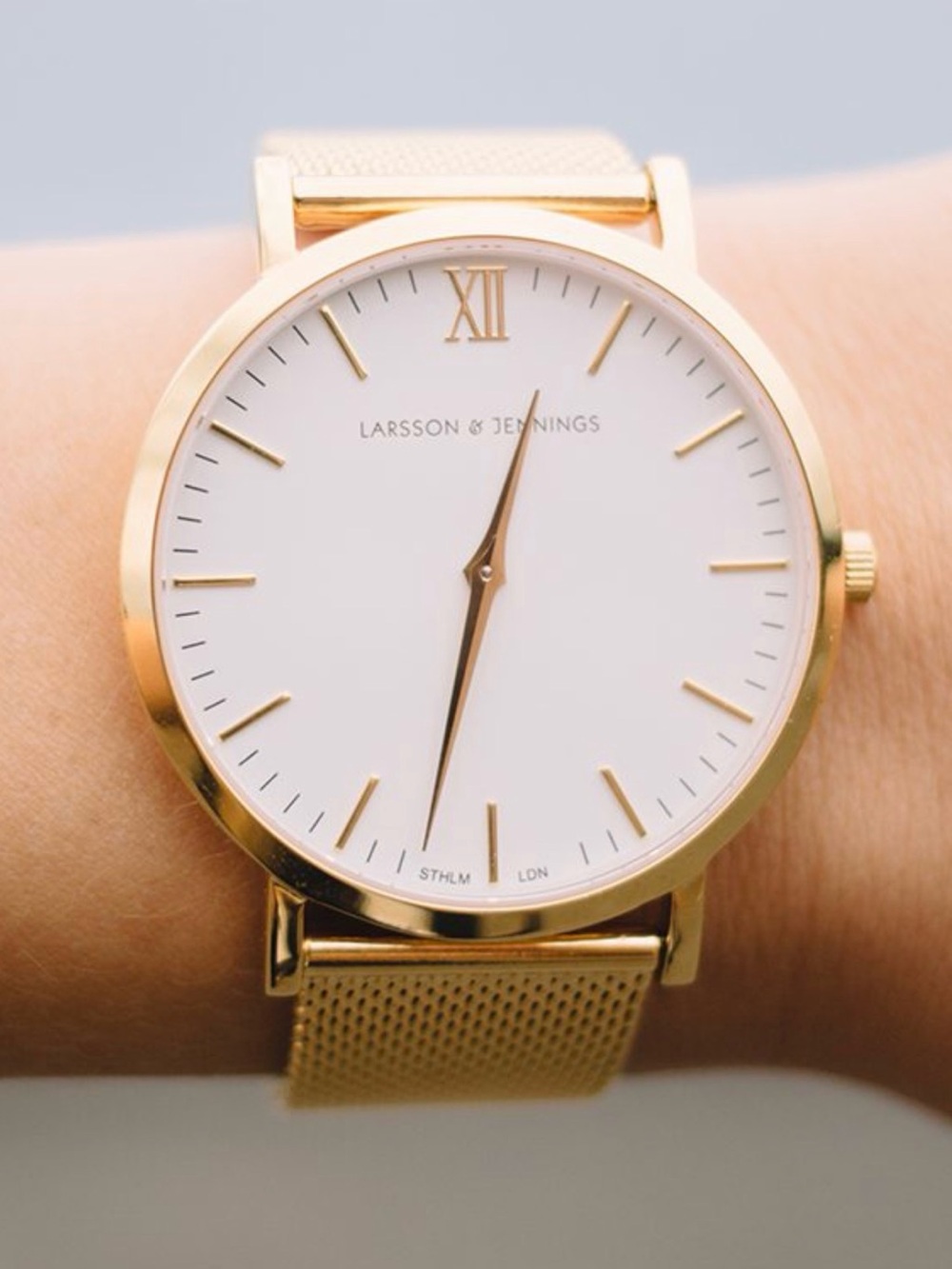 Larsson & Jennings Gold Mesh Watch with White Dial